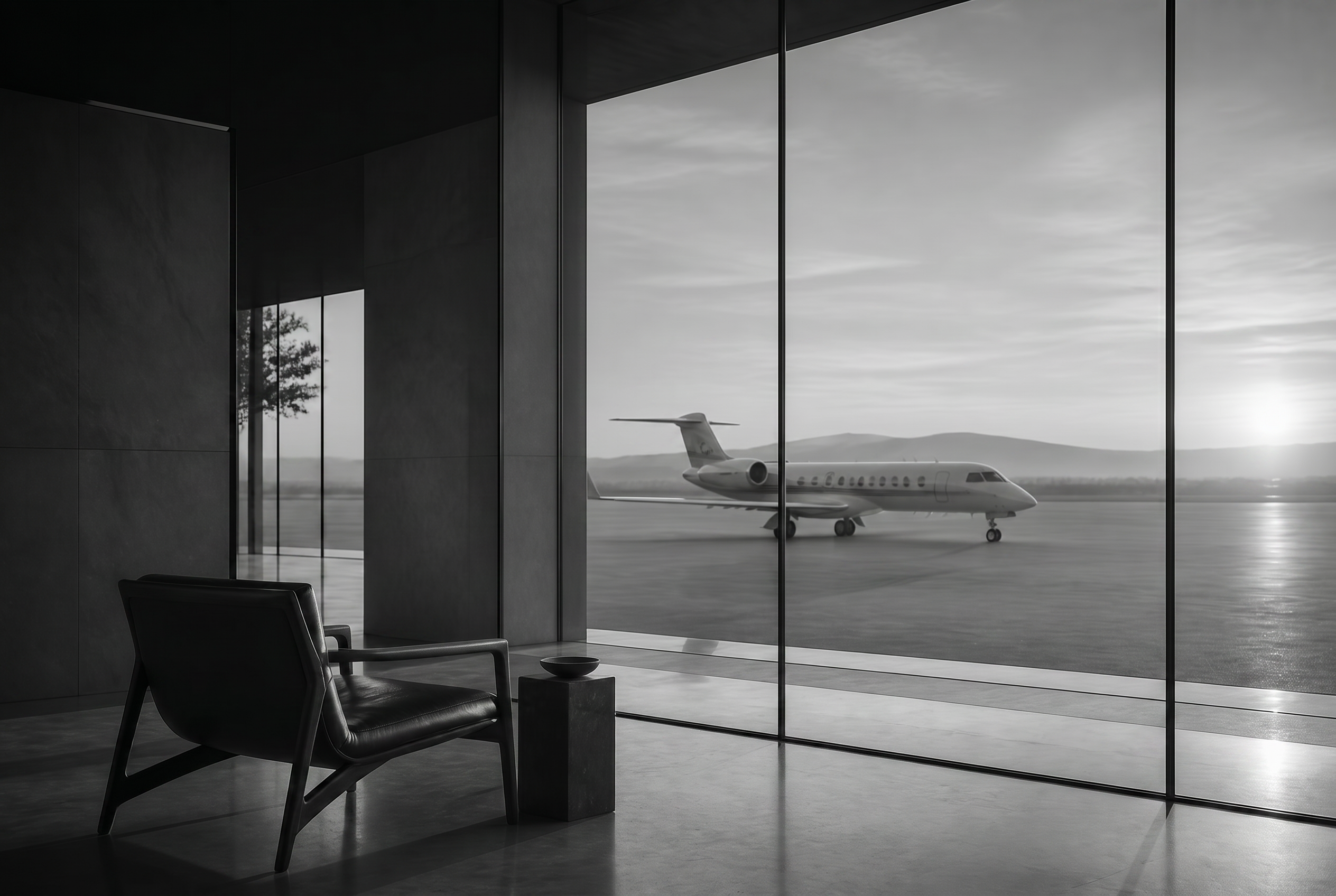 A private aviation terminal at first light